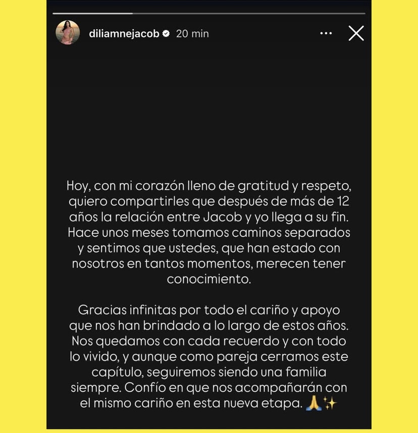 Diliamne, La Dura, hizo pública su separación con el artista Jacob Forever a través de una historia de Instagram (Imagen tomada de La Familia Cubana).