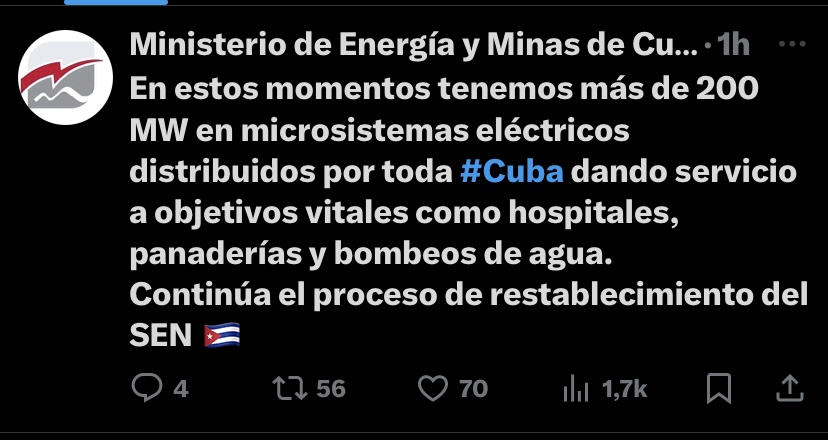 Se trabaja en mantener servicios vitales del país como hospitales, panaderías y bombeos de agua.