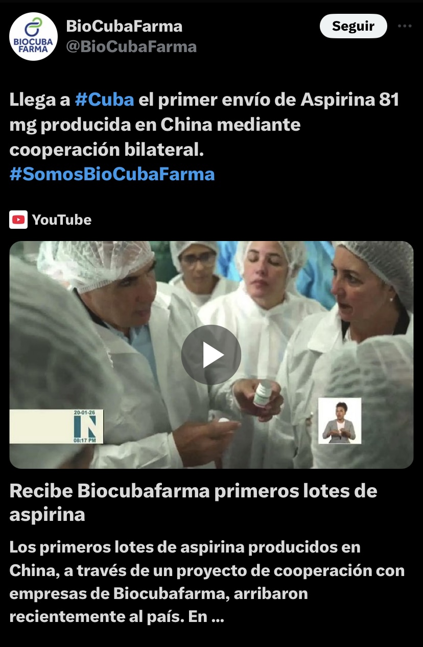Foto tomada de la cuenta en X de BioCubaFarma.