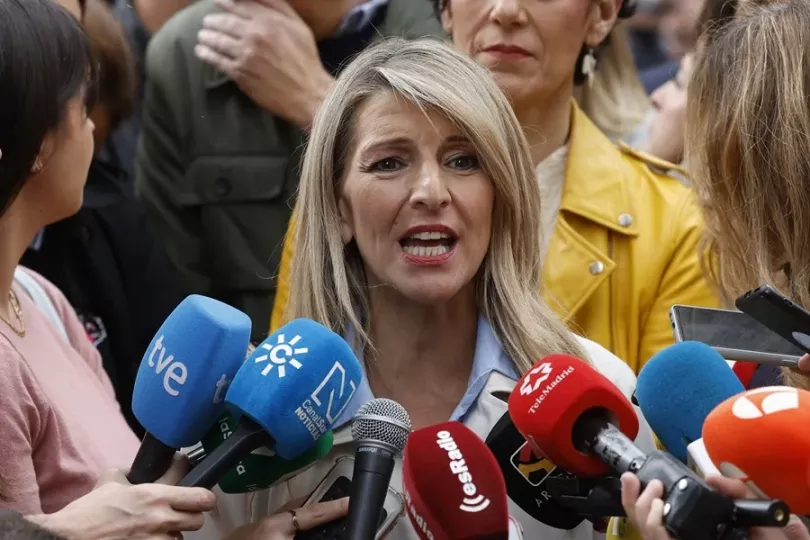 Yolanda Díaz, vicepresidenta segunda y ministra de Trabajo de ese país, al inicio de la manifestación del Primero de Mayo en España