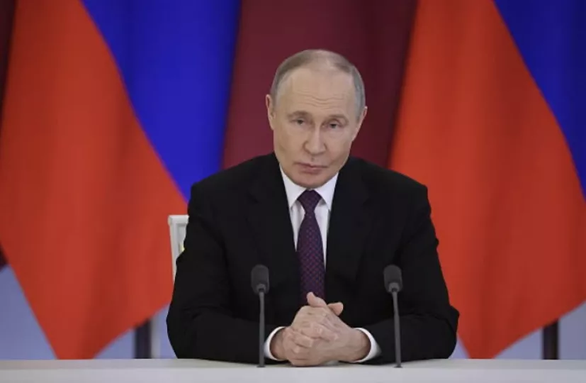 El presidente Putin durante la lectura del comunicado a los medios en el Kremlin, el pasado sábado.