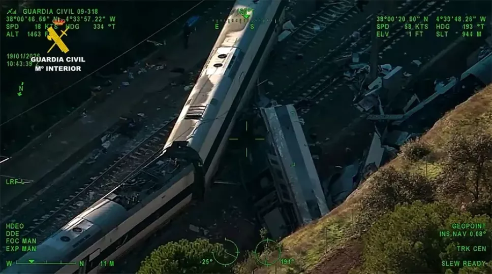 Vista aérea del accidente de Adamuz ocurrido el 18 de enero, en España.