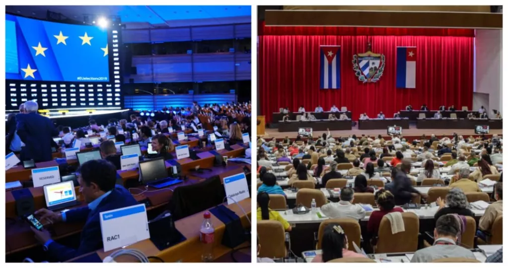 Imagen del Parlamento Europeo y el Parlamento Cubano.