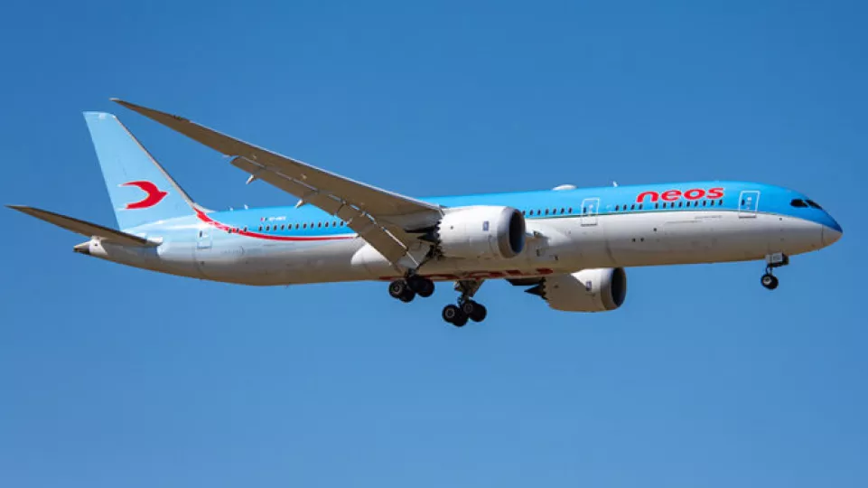Imagen de un avión de la aerolínea Neos Air.
