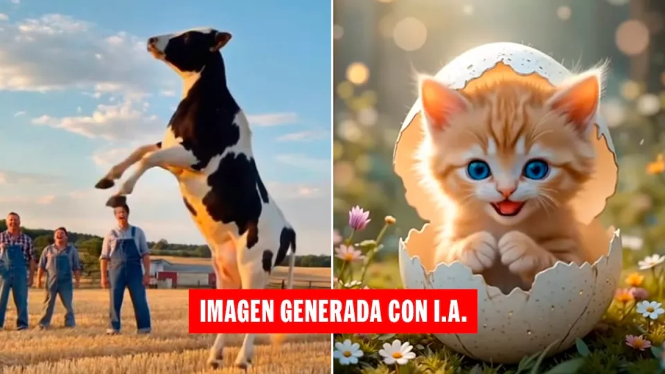 Imagen conceptual de un niño mirando una tableta con dibujos abstractos y poco realistas de animales generados por IA.