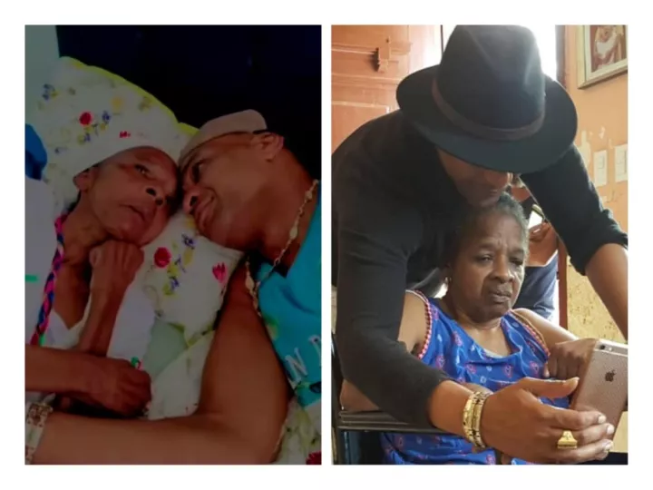 Collage de fotografías que muestra al cantautor Descemer Bueno junto a su madre, Mercedes Martínez.