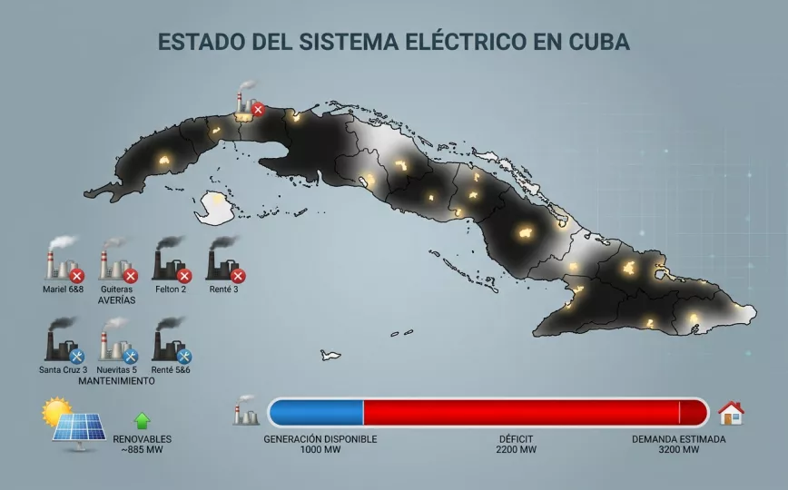 Infografía sobre el estado del sistema eléctrico en Cuba