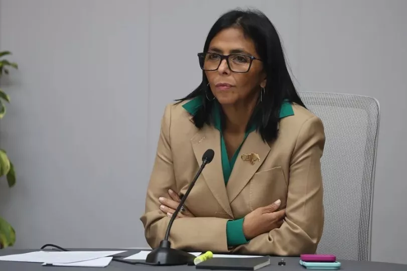 Delcy Rodríguez, presidenta encargada de Venezuela, durante una intervención pública.
