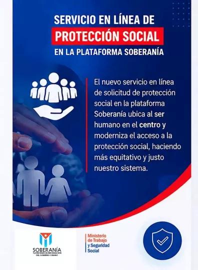 Interfaz de la plataforma digital para trámites de protección social en Cuba.