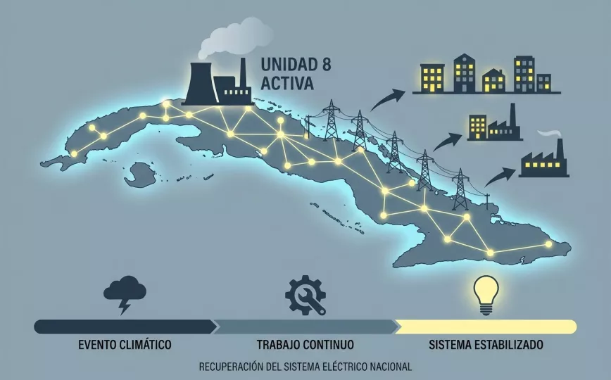 Infografía sobre la recuperación del Sistema Eléctrico Nacional en Cuba.