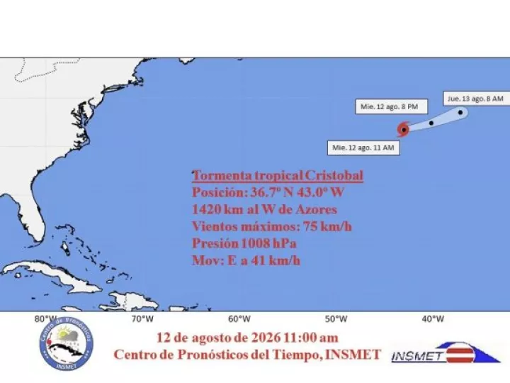 Imagen satelital del Atlántico norte mostrando la organización de la tormenta tropical Cristóbal.