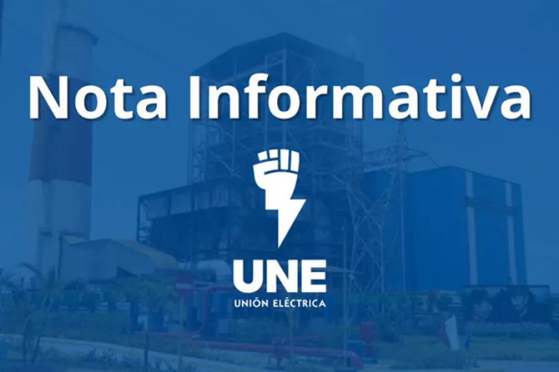 Logo y comunicado informativo de la Unión Eléctrica de Cuba sobre la interrupción de sus servicios digitales.