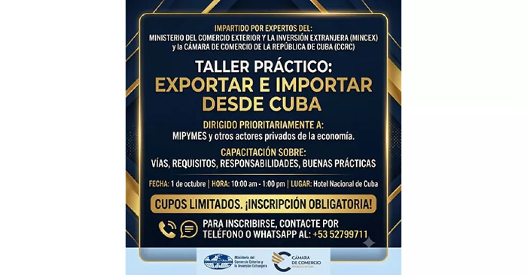 Logotipo y elementos gráficos relacionados con el comercio exterior en Cuba.