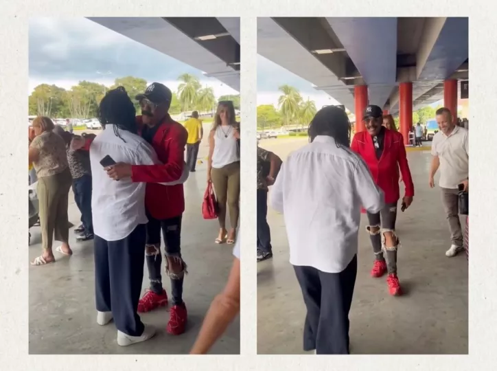 Pedrito Calvo siendo recibido por Mayito Rivera a su llegada al Aeropuerto Internacional José Martí.