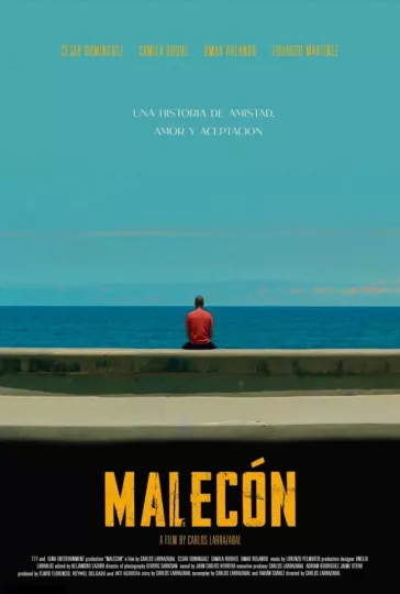 Cartel promocional de la película cubana Malecón con el nombre del filme y elementos visuales del entorno marítimo.
