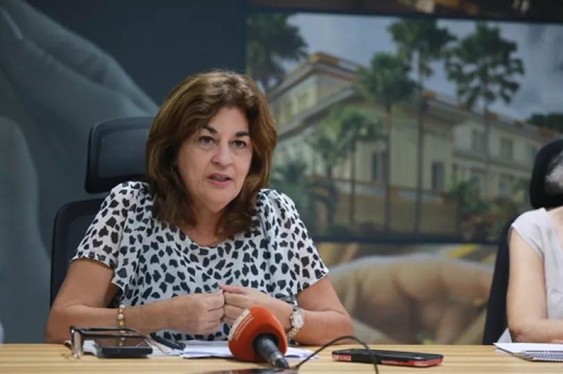 La viceministra de Comercio Exterior y la Inversión Extranjera de Cuba, Déborah Rivas Saavedra, durante una conferencia de prensa en La Habana.