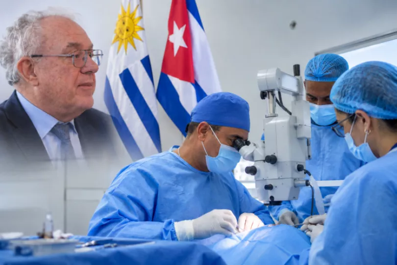 Personal oftalmológico cubano trabajando en las instalaciones del Hospital de Ojos José Martí en Uruguay.