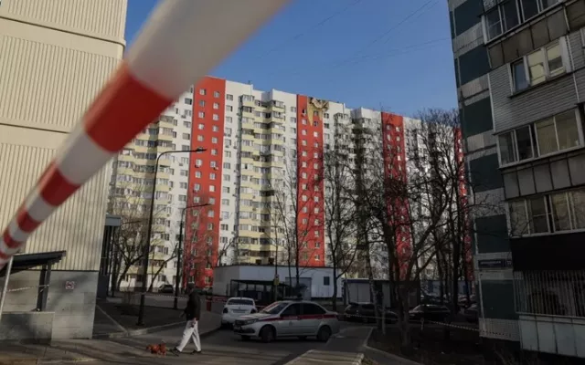 Uno de los edificios dañados por el ataque ucraniano con drones en Moscú.