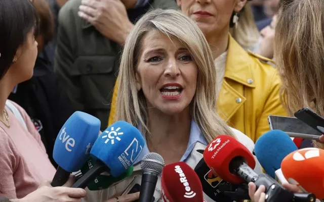 Yolanda Díaz, vicepresidenta segunda y ministra de Trabajo de ese país, al inicio de la manifestación del Primero de Mayo en España