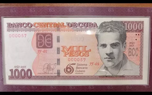 El billete conserva el color y las mismas medidas de seguridad del billete de 1000 CUP original.