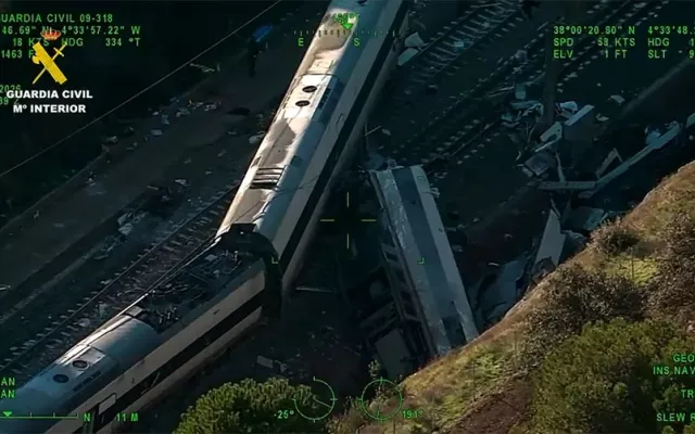 Vista aérea del accidente de Adamuz ocurrido el 18 de enero, en España.