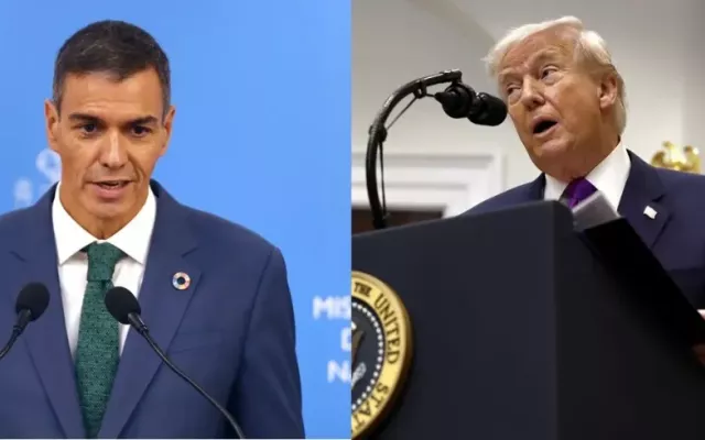 El presidente español Pedro Sánchez (izq.) y su homólogo estadounidense Donald Trump (der.).