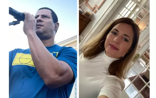 El cantante del dúo Buena Fe, Israel Rojas, y la periodista Cristina Escobar.