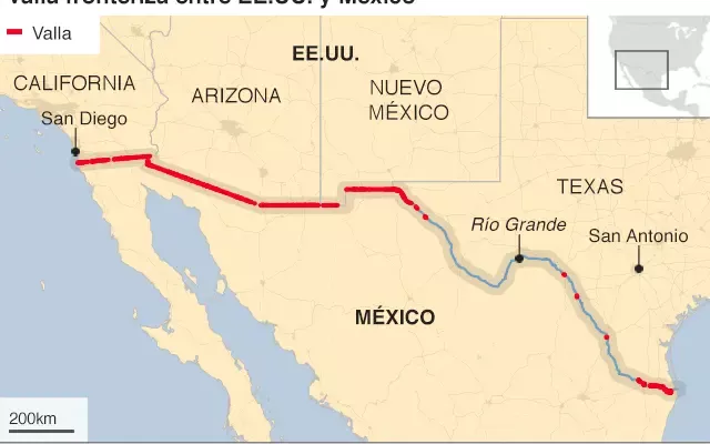Valla fronteriza entre Estados Unidos y México 