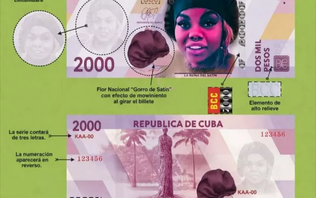 Collage de memes que muestran billetes cubanos de 2000 y 5000 pesos modificados con rostros de diferentes figuras públicas, reflejando el humor en redes sociales.