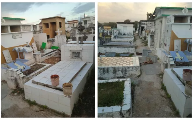 Vista de nichos y bóvedas en un cementerio, en referencia a la reciente profanación masiva ocurrida en Camajuaní.