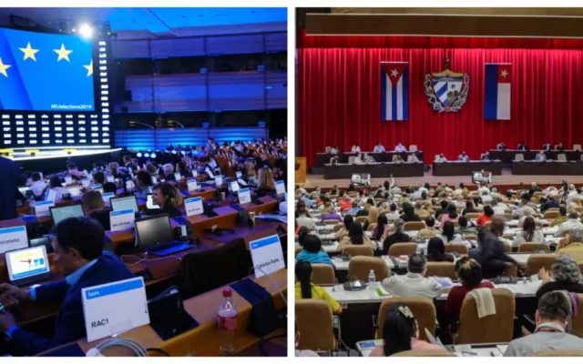 Imagen del Parlamento Europeo y el Parlamento Cubano.