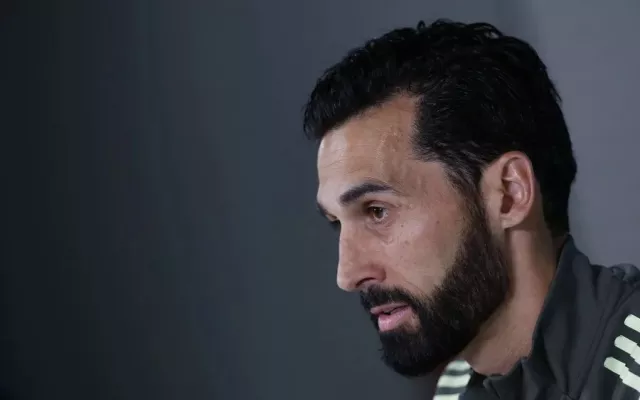 Álvaro Arbeloa durante una rueda de prensa como entrenador del Real Madrid.