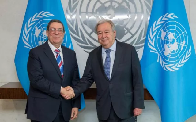 El canciller cubano Bruno Rodríguez Parrilla en una reunión oficial durante su estancia en Naciones Unidas.