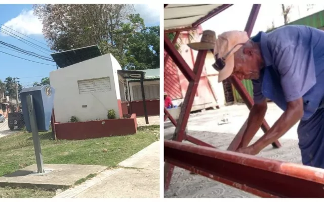 Imagen de un centro de carga comunitario con paneles solares en Cuba.