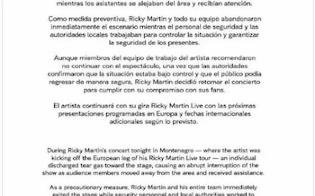 El cantante Ricky Martin durante una presentación en vivo.
