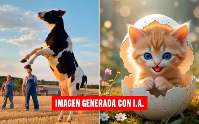 Imagen conceptual de un niño mirando una tableta con dibujos abstractos y poco realistas de animales generados por IA.