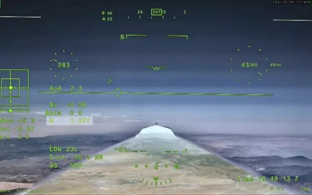 Fotografía del avión experimental X-59 de la NASA durante una prueba de vuelo.