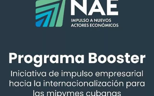 Logotipo y diseño promocional del Programa Booster de la Cámara de Comercio de Cuba para la internacionalización de mipymes.