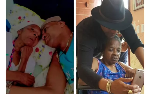 Collage de fotografías que muestra al cantautor Descemer Bueno junto a su madre, Mercedes Martínez.