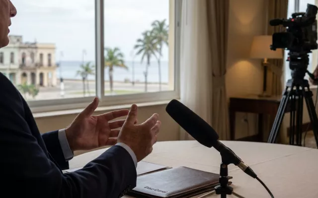 Fotografía del presidente cubano Miguel Díaz-Canel durante una entrevista sobre la situación económica y turística del país.