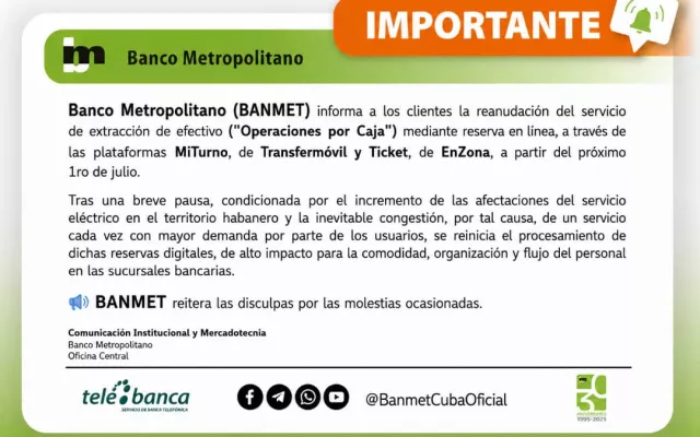 Logotipo o imagen institucional del Banco Metropolitano de La Habana.