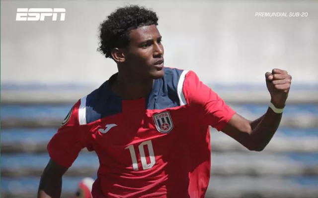 Jugadores de la selección cubana de fútbol sub-20 durante un partido oficial en el Campeonato de la Concacaf.