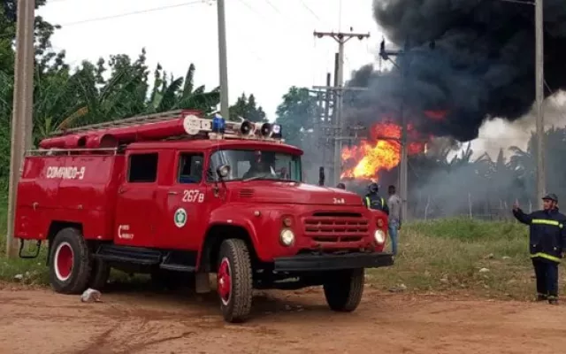 Vista de la subestación eléctrica de Alquízar tras el incendio reportado este viernes.