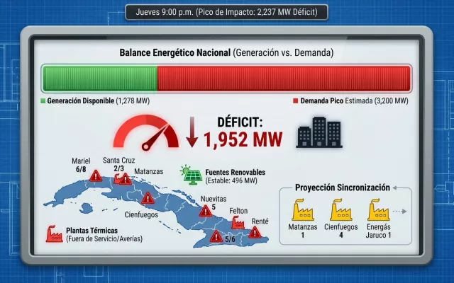 Infografía sobre la generación eléctrica y niveles de déficit en las centrales termoeléctricas del país.
