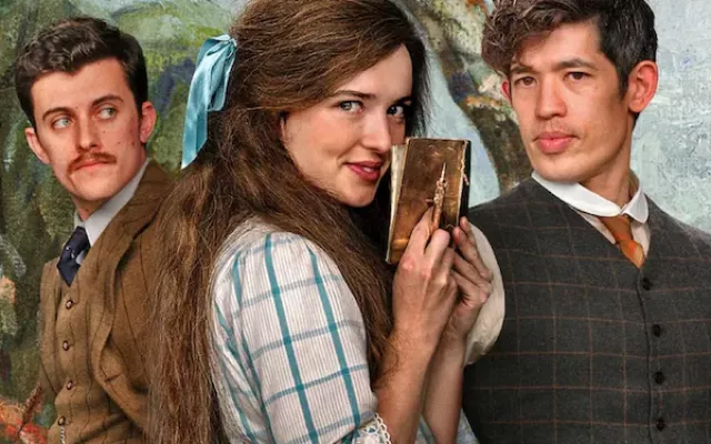 Jake Dunn como Frank Hawden, Philippa Northeast como Sybylla Melvyn y Christopher Chung como Harry Beecham en la miniserie australiana "Mi brillante carrera