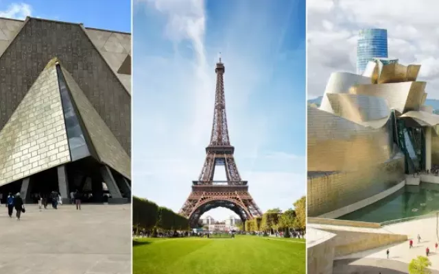 Gran Museo Egipcio en Guiza, Torre Eiffel en París y Museo Guggenheim en Bilbao
