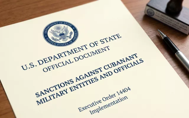 Documento oficial del Departamento de Estado sobre sanciones a funcionarios y empresas militares cubanas.