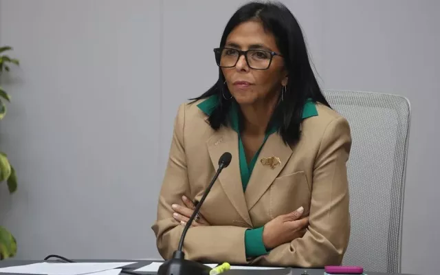Delcy Rodríguez, presidenta encargada de Venezuela, durante una intervención pública.