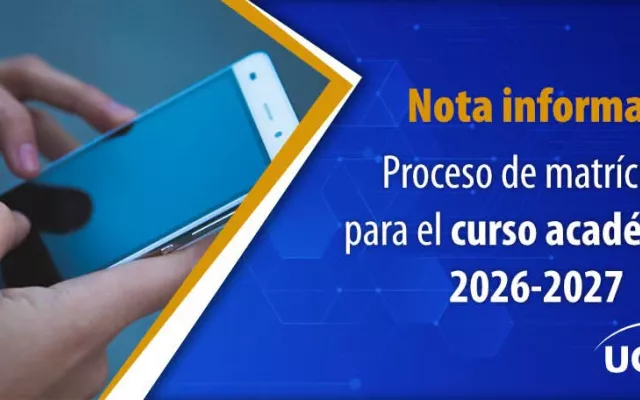 Logotipo e información institucional de la Universidad de las Ciencias Informáticas sobre el proceso de matrícula 2026-2027.
