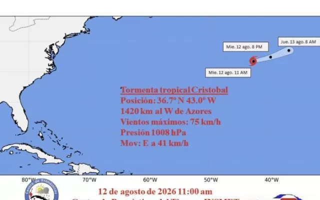 Imagen satelital del Atlántico norte mostrando la organización de la tormenta tropical Cristóbal.
